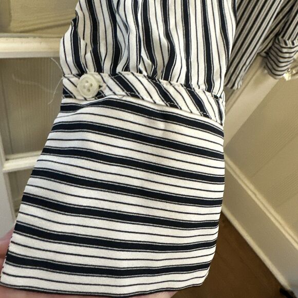 LOFT Women's  M Striped Button Down Shirt Blouse Pinstripes Black White - Picture 4 of 14